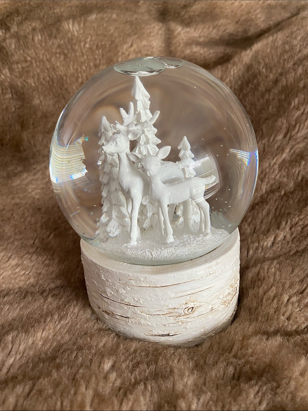 White Deer Glass Snow Globe Holiday Accent